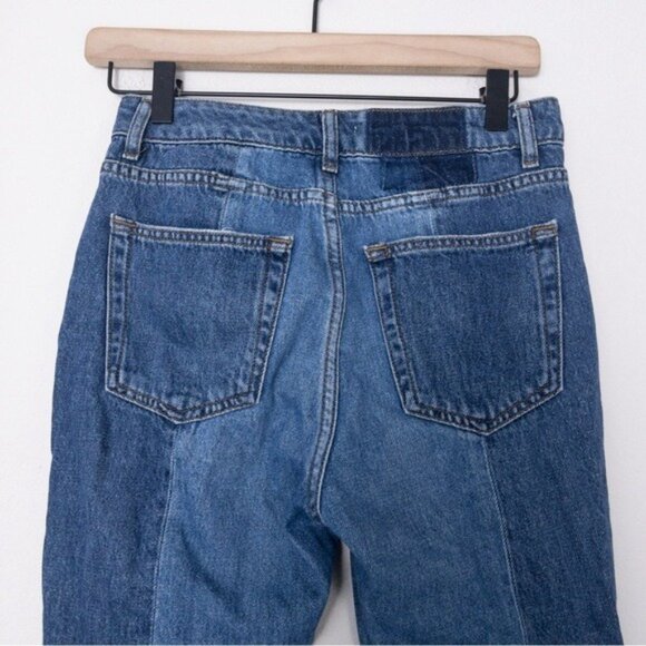 Sandro Hani Patchwork Jeans 36 Blue Vintage 4 Slim Leg High Rise Zip Fly Cropped - Picture 9 of 12